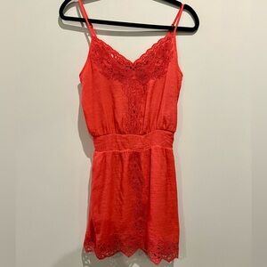 Hive and Honey Short Dress Coral Orange with Crochet Cutout Details Size S